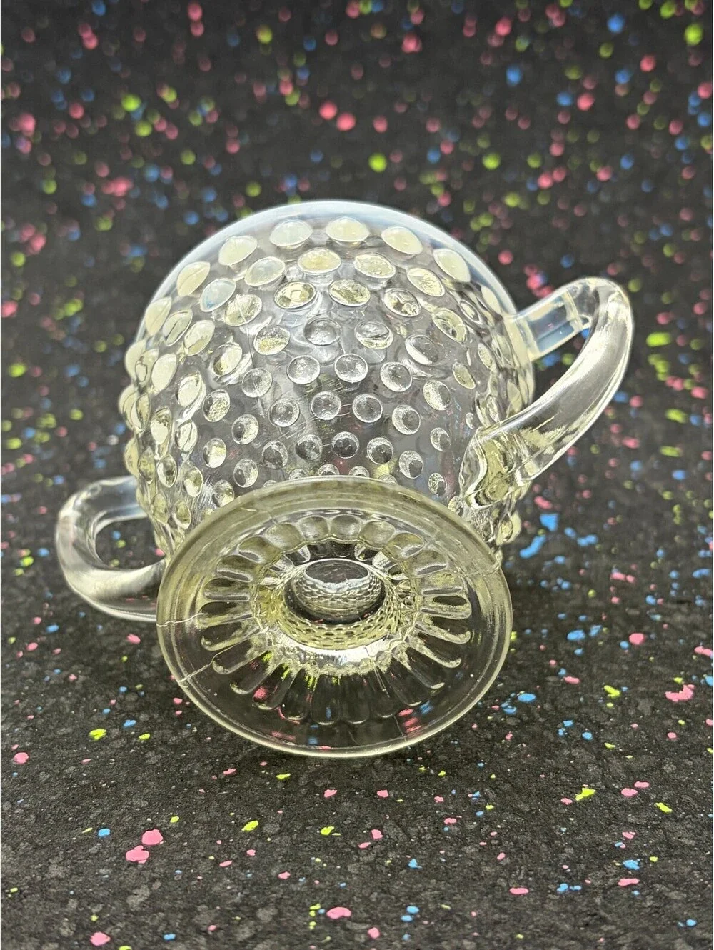 Vintage Clear Glass Hobnail Sugar Bowl with Lid and Two Handles
